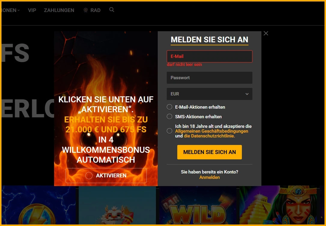 Unkomplizierte Anmeldung für neue Spieler